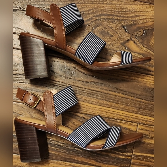 Market & Spruce Sassy Navy and White Striped Block Heel Size 7.5 - Picture 4 of 10